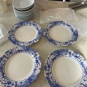 Spode Blue Italian Brocato Dinner Plate, Set of 4